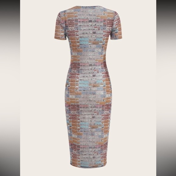 3/$28❤️SHEIN ICON ALLOVER PRINT RUCHED BODY.COM DRESS SIZE L - Picture 1 of 5